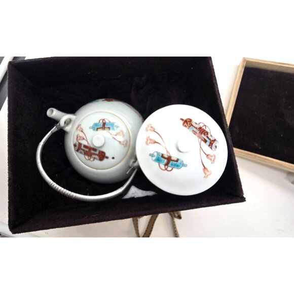 Vintage Chinese Porcelain Teapot & Lidded Bowl Set Bird Motif Wooden Box JE257 - Picture 8 of 10